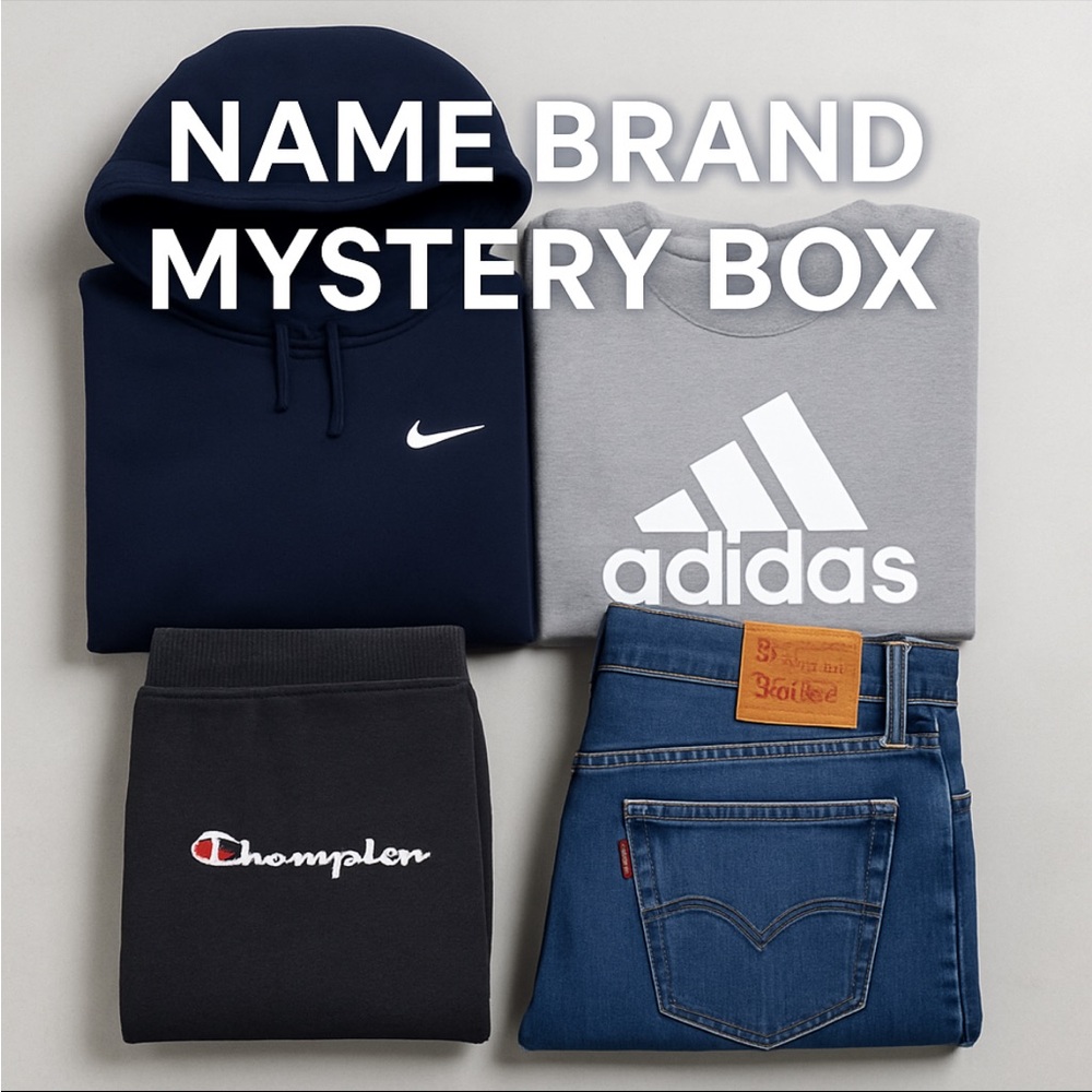 3 Pc Name Brand Mystery Box Nike Adidas Champion Levi’s Hoodie Jeans Tee Lot